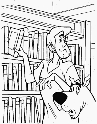 Shaggy and Scooby in the library coloring page